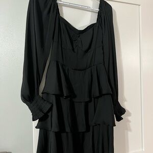 Altar'd State Black Long Sleeve Ruffle Dress